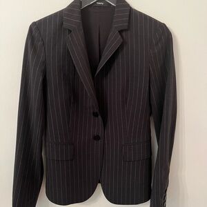 Theory Carissa blazer black pinstripe size 2 capsule wardrobe essential